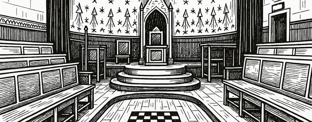 Dessin d'un temple maçonnique, illustrant celui de la Solidarité Chelloise à Chelles, en Seine et Marne